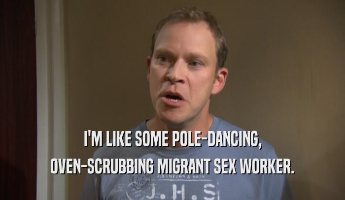 I'M LIKE SOME POLE-DANCING, OVEN-SCRUBBING MIGRANT SEX WORKER. 