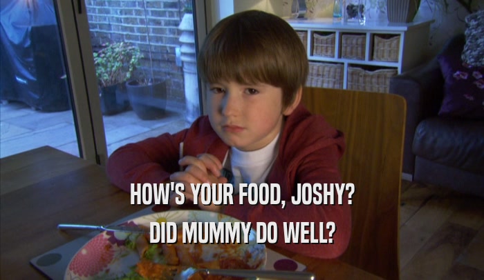 HOW'S YOUR FOOD, JOSHY? DID MUMMY DO WELL? 