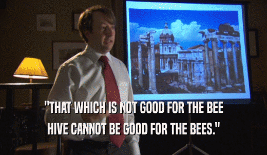 'THAT WHICH IS NOT GOOD FOR THE BEE HIVE CANNOT BE GOOD FOR THE BEES.' 