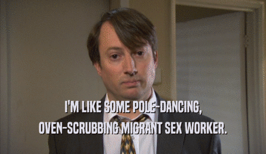I'M LIKE SOME POLE-DANCING, OVEN-SCRUBBING MIGRANT SEX WORKER. 