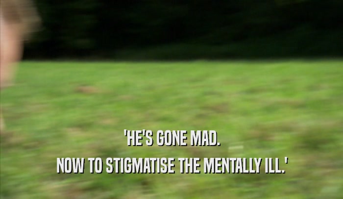 'HE'S GONE MAD. NOW TO STIGMATISE THE MENTALLY ILL.' 
