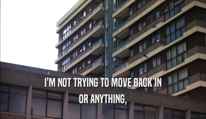 I'M NOT TRYING TO MOVE BACK IN OR ANYTHING, OR ANYTHING,