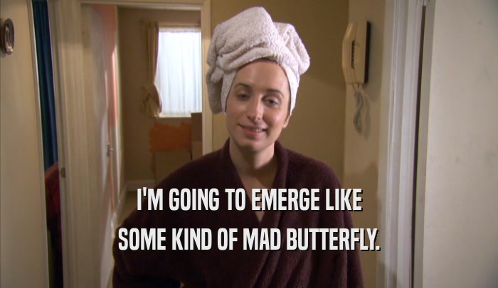 I'M GOING TO EMERGE LIKE
 SOME KIND OF MAD BUTTERFLY.
 