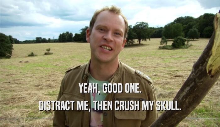 YEAH, GOOD ONE. DISTRACT ME, THEN CRUSH MY SKULL. 