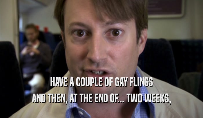 HAVE A COUPLE OF GAY FLINGS AND THEN, AT THE END OF... TWO WEEKS, 