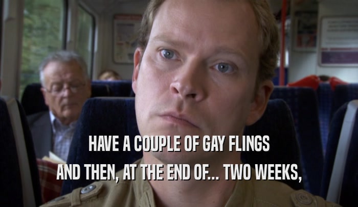 HAVE A COUPLE OF GAY FLINGS AND THEN, AT THE END OF... TWO WEEKS, 