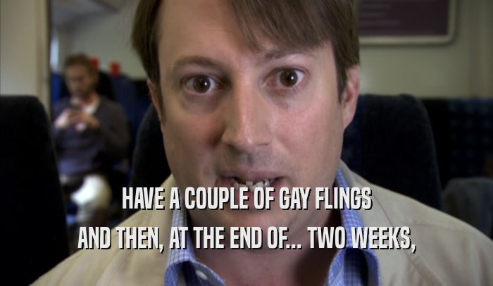 HAVE A COUPLE OF GAY FLINGS AND THEN, AT THE END OF... TWO WEEKS, 