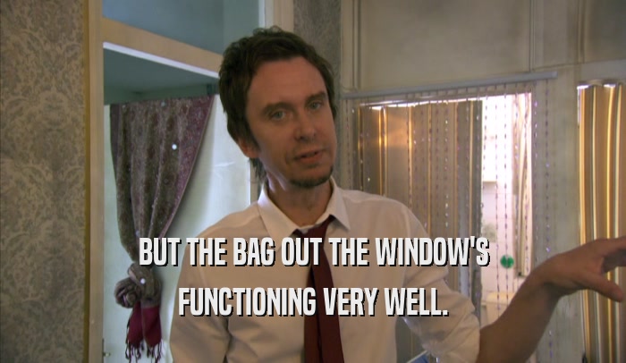 BUT THE BAG OUT THE WINDOW'S FUNCTIONING VERY WELL. 