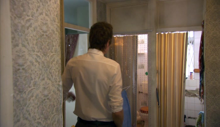 THE... ER... BATHROOM'S CURRENTLY ON A BUCKET FLUSH SYSTEM. 