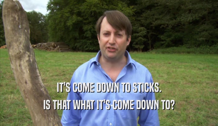 IT'S COME DOWN TO STICKS. IS THAT WHAT IT'S COME DOWN TO? 