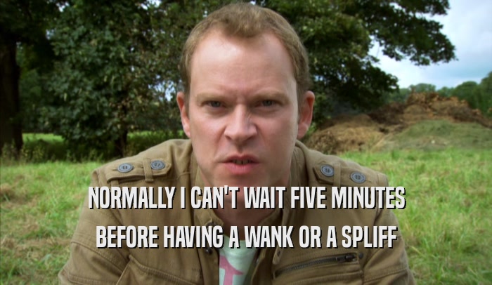 NORMALLY I CAN'T WAIT FIVE MINUTES BEFORE HAVING A WANK OR A SPLIFF BEFORE HAVING A WANK OR A SPLIFF