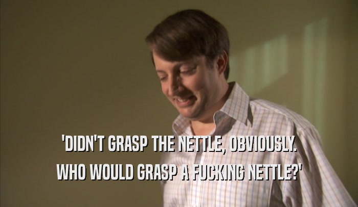 'DIDN'T GRASP THE NETTLE, OBVIOUSLY. WHO WOULD GRASP A FUCKING NETTLE?' 
