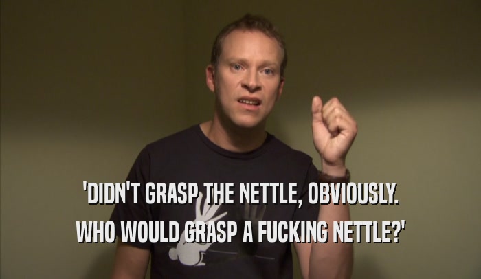'DIDN'T GRASP THE NETTLE, OBVIOUSLY. WHO WOULD GRASP A FUCKING NETTLE?' 