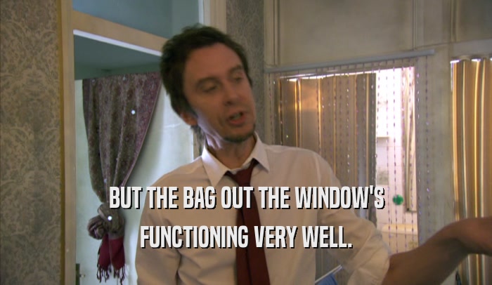 BUT THE BAG OUT THE WINDOW'S FUNCTIONING VERY WELL. 