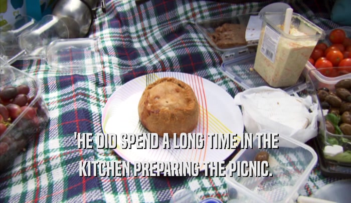'HE DID SPEND A LONG TIME IN THE KITCHEN PREPARING THE PICNIC. 