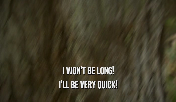 I WON'T BE LONG! I'LL BE VERY QUICK! 