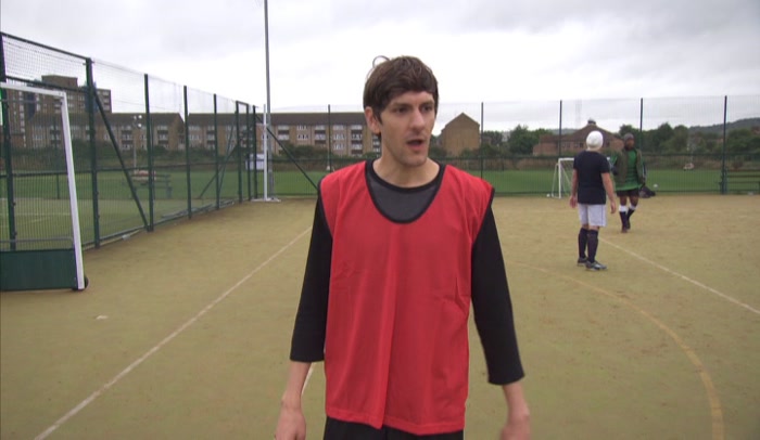UMM... WE GOT OLLY TO COME DOWN, SO WE'RE ON FIVE-A-SIDE. 