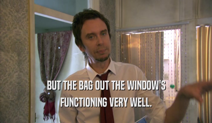 BUT THE BAG OUT THE WINDOW'S FUNCTIONING VERY WELL. 