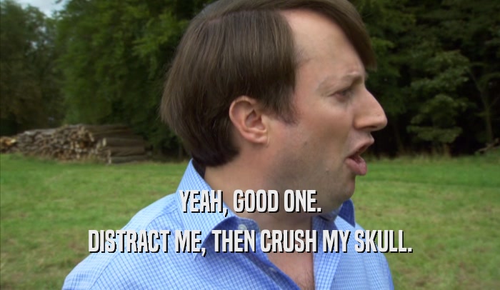 YEAH, GOOD ONE. DISTRACT ME, THEN CRUSH MY SKULL. 