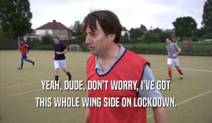 YEAH, DUDE, DON'T WORRY, I'VE GOT THIS WHOLE WING SIDE ON LOCKDOWN. 