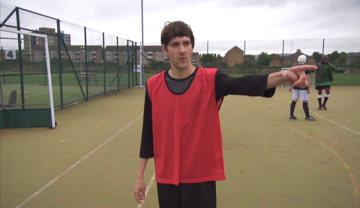 UMM... WE GOT OLLY TO COME DOWN, SO WE'RE ON FIVE-A-SIDE. 
