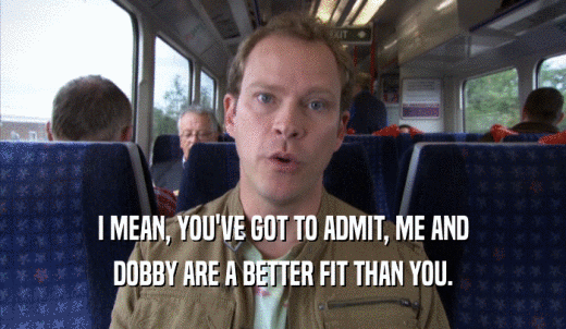 I MEAN, YOU'VE GOT TO ADMIT, ME AND DOBBY ARE A BETTER FIT THAN YOU. 
