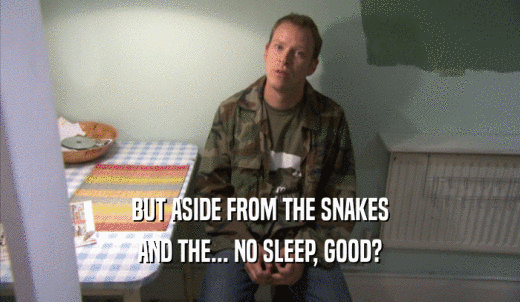 BUT ASIDE FROM THE SNAKES AND THE... NO SLEEP, GOOD? 