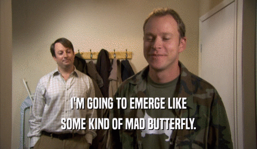 I'M GOING TO EMERGE LIKE SOME KIND OF MAD BUTTERFLY. 