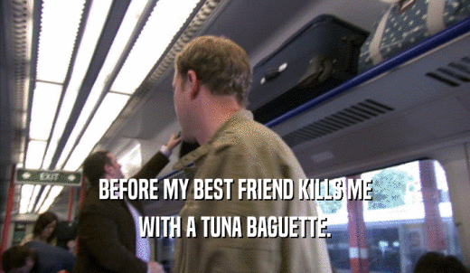 BEFORE MY BEST FRIEND KILLS ME WITH A TUNA BAGUETTE. 