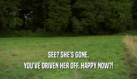 SEE? SHE'S GONE. YOU'VE DRIVEN HER OFF. HAPPY NOW?! 