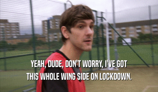 YEAH, DUDE, DON'T WORRY, I'VE GOT THIS WHOLE WING SIDE ON LOCKDOWN. 