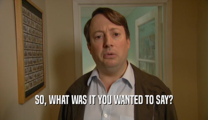 SO, WHAT WAS IT YOU WANTED TO SAY?  
