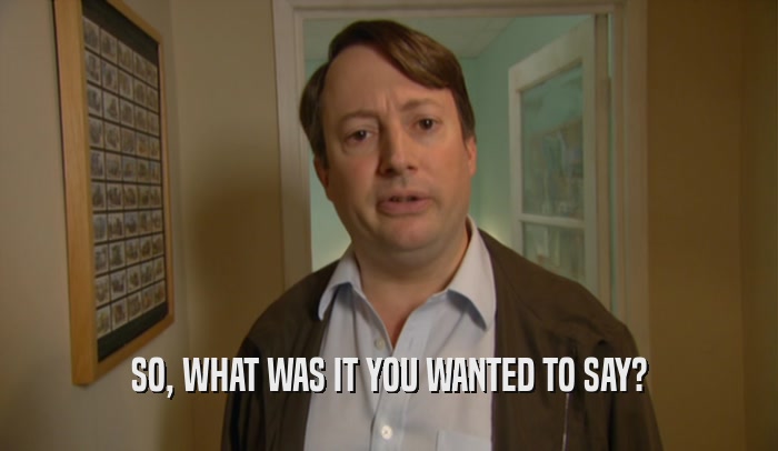 SO, WHAT WAS IT YOU WANTED TO SAY?  