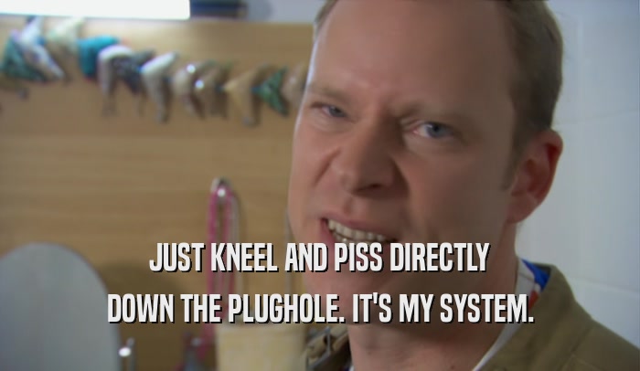 JUST KNEEL AND PISS DIRECTLY DOWN THE PLUGHOLE. IT'S MY SYSTEM. 