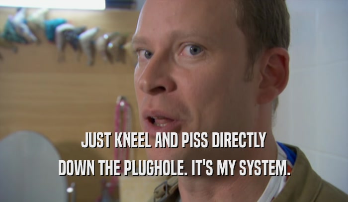 JUST KNEEL AND PISS DIRECTLY DOWN THE PLUGHOLE. IT'S MY SYSTEM. 