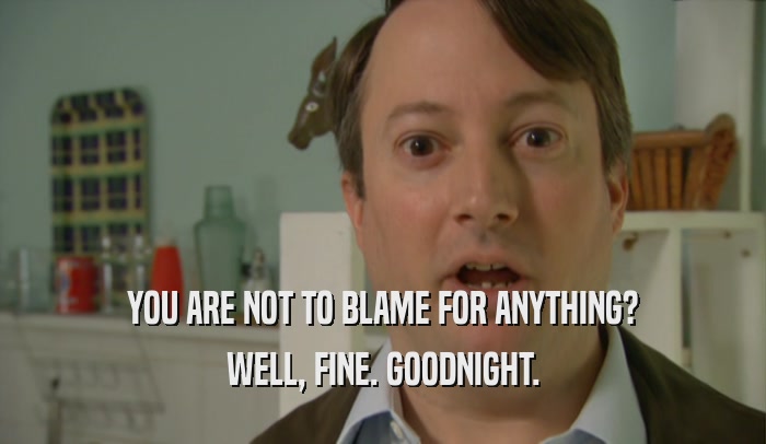 YOU ARE NOT TO BLAME FOR ANYTHING? WELL, FINE. GOODNIGHT. 