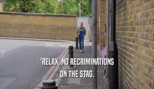 'RELAX, NO RECRIMINATIONS ON THE STAG. 
