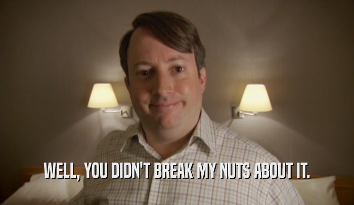 WELL, YOU DIDN'T BREAK MY NUTS ABOUT IT.  