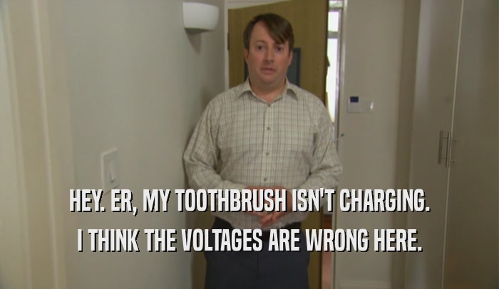 HEY. ER, MY TOOTHBRUSH ISN'T CHARGING. I THINK THE VOLTAGES ARE WRONG HERE. 
