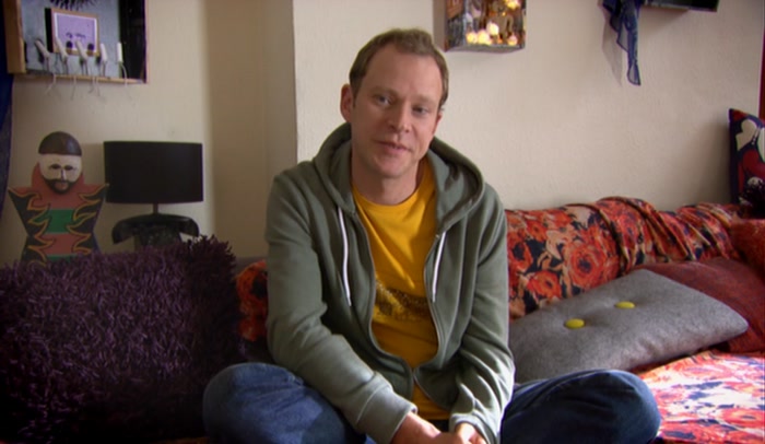 THAN YOU AT MY PLACE, MY SOCKS ON THE RADIATOR AND ME SITTING ON A BONGO. 