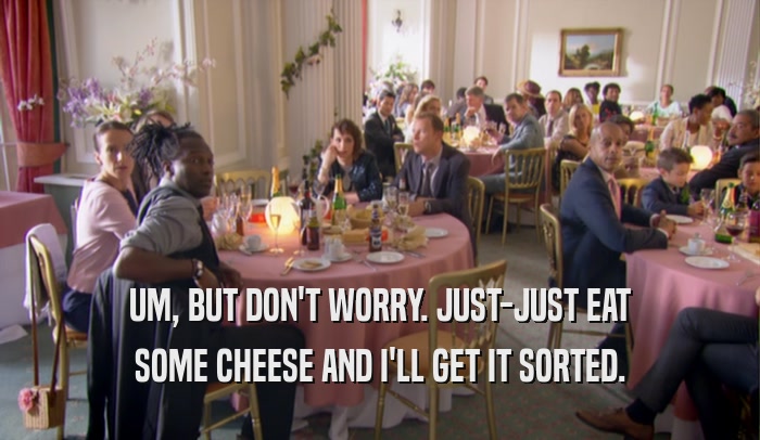 UM, BUT DON'T WORRY. JUST-JUST EAT SOME CHEESE AND I'LL GET IT SORTED. 