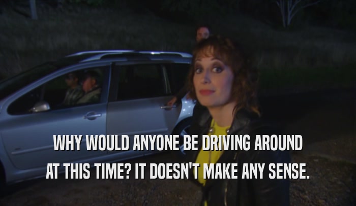 WHY WOULD ANYONE BE DRIVING AROUND AT THIS TIME? IT DOESN'T MAKE ANY SENSE. 