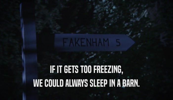IF IT GETS TOO FREEZING, WE COULD ALWAYS SLEEP IN A BARN. 