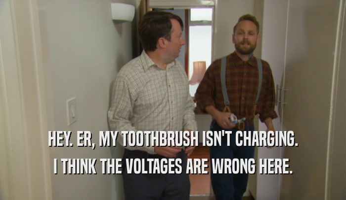 HEY. ER, MY TOOTHBRUSH ISN'T CHARGING. I THINK THE VOLTAGES ARE WRONG HERE. 