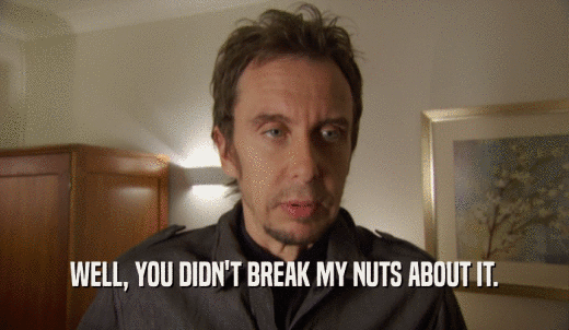 WELL, YOU DIDN'T BREAK MY NUTS ABOUT IT.  