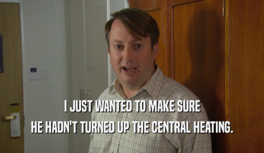 I JUST WANTED TO MAKE SURE HE HADN'T TURNED UP THE CENTRAL HEATING. 