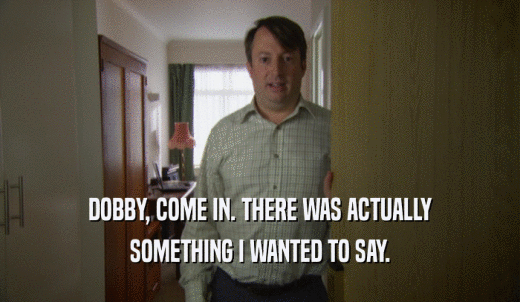 DOBBY, COME IN. THERE WAS ACTUALLY SOMETHING I WANTED TO SAY. 