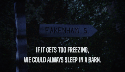 IF IT GETS TOO FREEZING, WE COULD ALWAYS SLEEP IN A BARN. 