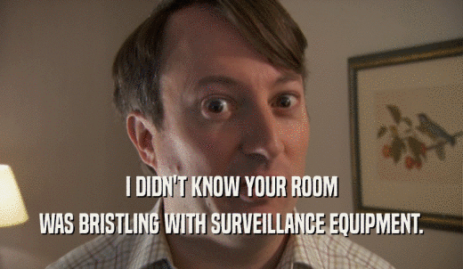 I DIDN'T KNOW YOUR ROOM WAS BRISTLING WITH SURVEILLANCE EQUIPMENT. 