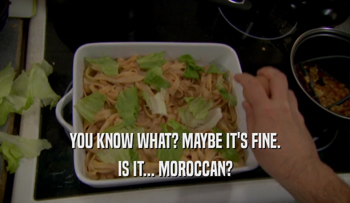 YOU KNOW WHAT? MAYBE IT'S FINE. IS IT... MOROCCAN? 